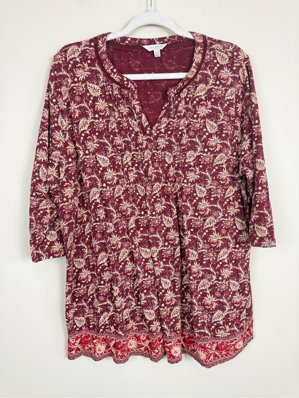 Lucky Brand Top Womens 2X Red Brown Floral Boho Aztec Western Lightweight Comfy